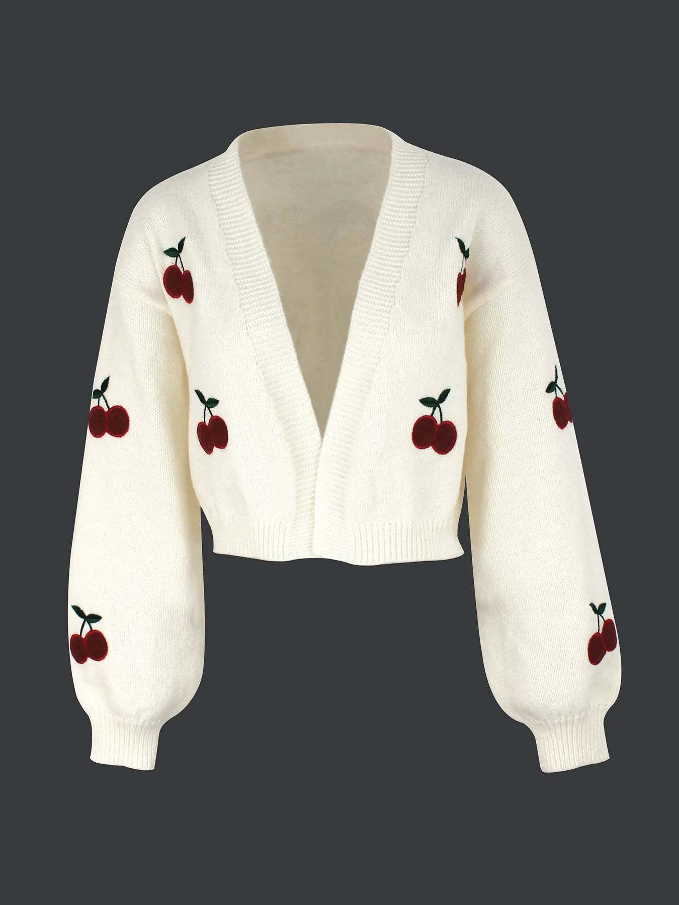 Sweaters- Cherry-Pick Embroidered Cardigan Sweater for Women- - Chuzko Women Clothing