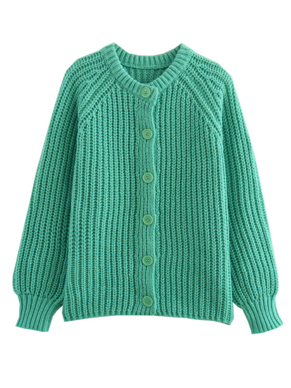 Sweaters- Women Red Ribbed Cardigan for Layering- Green- Pekosa Women Fashion