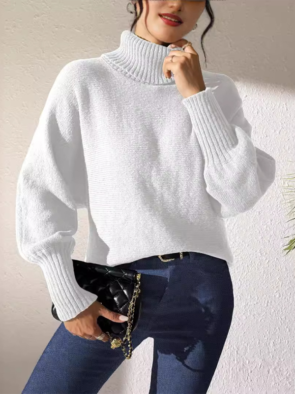 Sweaters- Women’s Solid Knitting Jumper – Warm Turtleneck Sweater for Winter- White- Chuzko Women Clothing