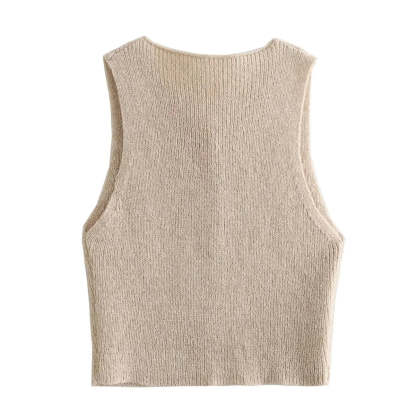 Vests- Button-Up Knit Vest Top for Women- - Chuzko Women Clothing