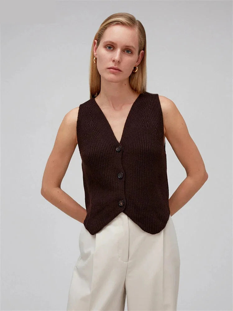 Vests- Knitting Sleeveless Top Vest for Elegant Layering Office Wear- - Chuzko Women Clothing