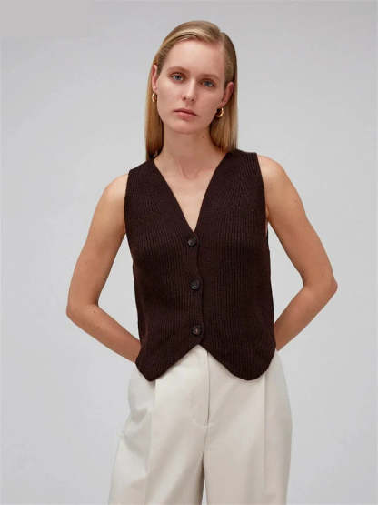 Vests- Knitting Sleeveless Top Vest for Elegant Layering Office Wear- - Chuzko Women Clothing