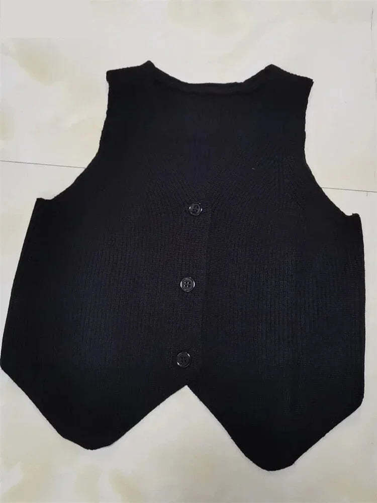 Vests- Knitting Sleeveless Top Vest for Elegant Layering Office Wear- Black- Chuzko Women Clothing