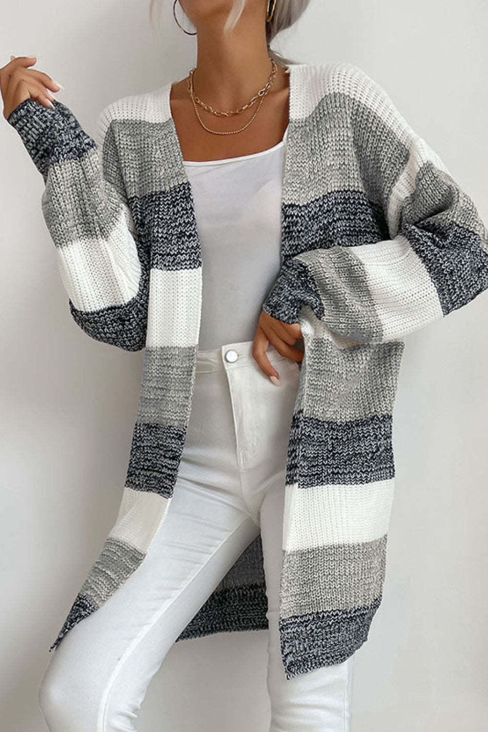 Trendy Buttonless Cardigan - Women's Winter Knitted Sweater Jacket Cardigans - Chuzko Women Clothing