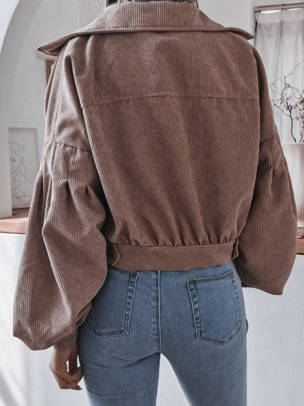 Oversized Corduroy Aviator Winter Jacket Jackets - Chuzko Women Clothing