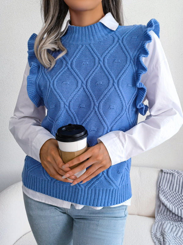 Diamond Knit High Neck Sweater Vest Sweater Vests - Chuzko Women Clothing