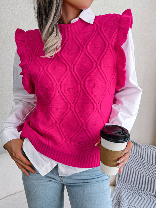 Diamond Knit High Neck Sweater Vest Sweater Vests - Chuzko Women Clothing