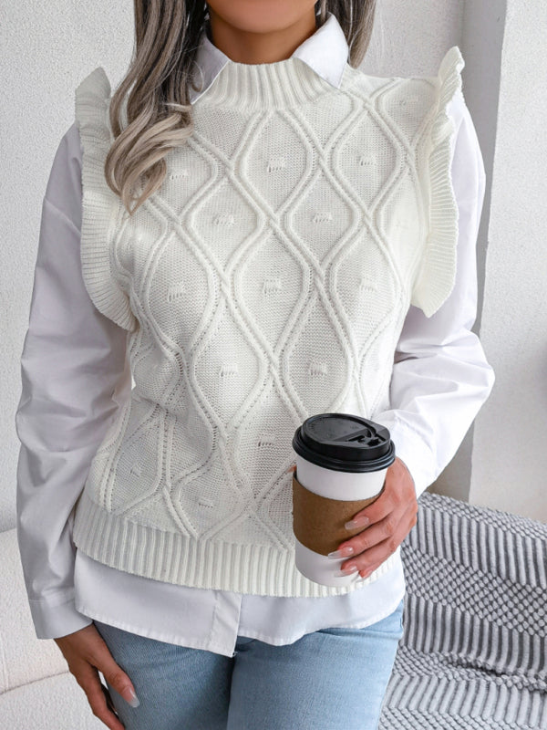 Diamond Knit High Neck Sweater Vest Sweater Vests - Chuzko Women Clothing