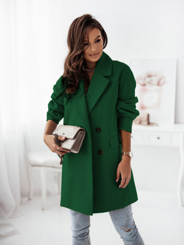 Wool Blend Raincoat - Elegant Double Breasted Blazer Raincoats - Chuzko Women Clothing