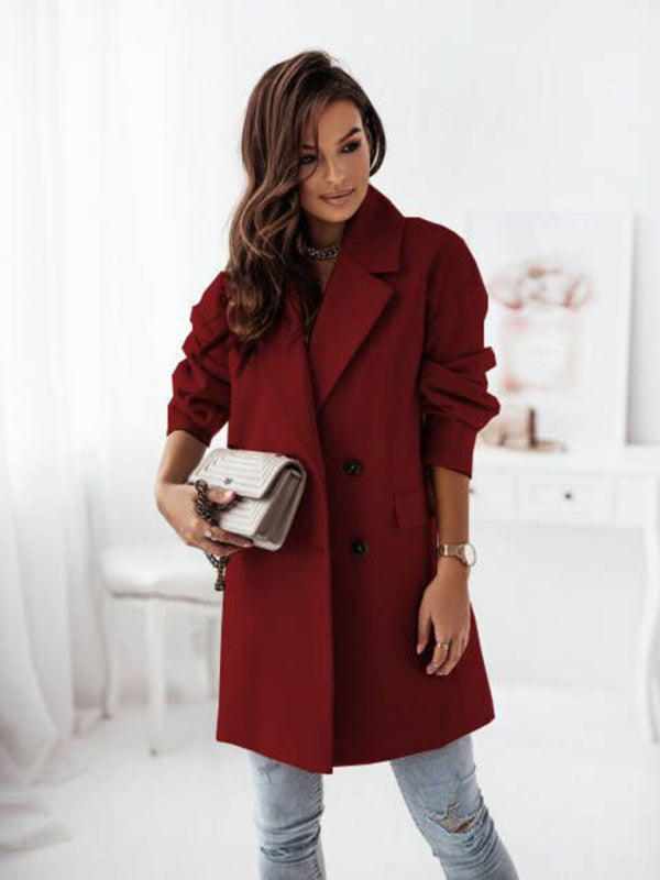 Wool Blend Raincoat - Elegant Double Breasted Blazer Raincoats - Chuzko Women Clothing