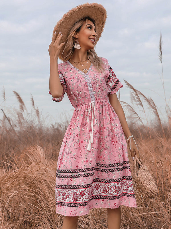 Bring a Touch of Bohemian to Your Style with Our Midi Dress Dress - Chuzko Women Clothing