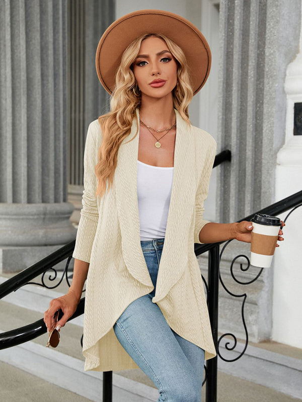 Shawl Lapels Mid-Length Cardigan - Fall-Winter Knitted High-Low Blazer Jackets - Chuzko Women Clothing