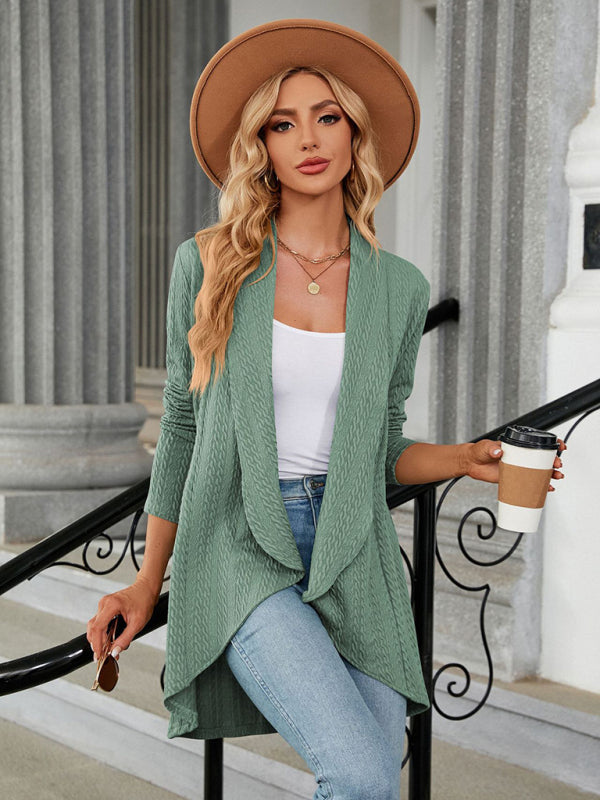 Shawl Lapels Mid-Length Cardigan - Fall-Winter Knitted High-Low Blazer Jackets - Chuzko Women Clothing