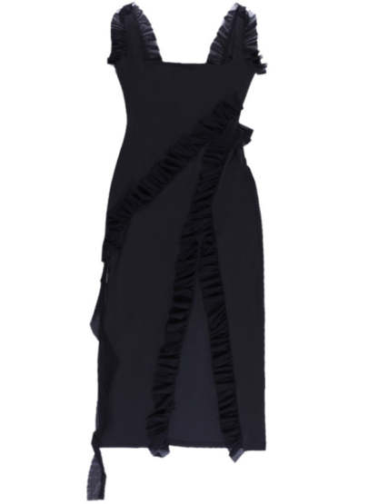 Ruffle Side Slit Dress Gown - Chuzko Women Clothing