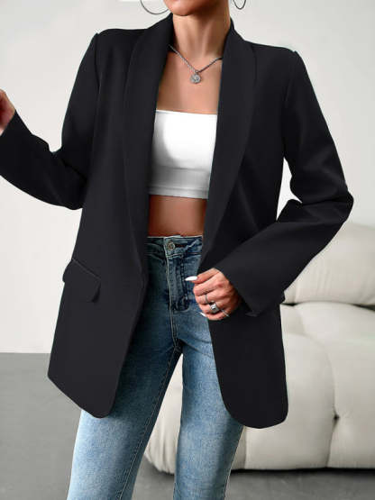 Solid Open Front Shawl Lapels Blazer Blazers - Chuzko Women Clothing