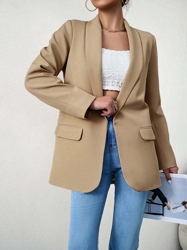 Solid Open Front Shawl Lapels Blazer Blazers - Chuzko Women Clothing