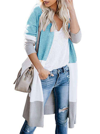 Striped Knit Duster Cardigan for Fall Days Cardigans - Chuzko Women Clothing