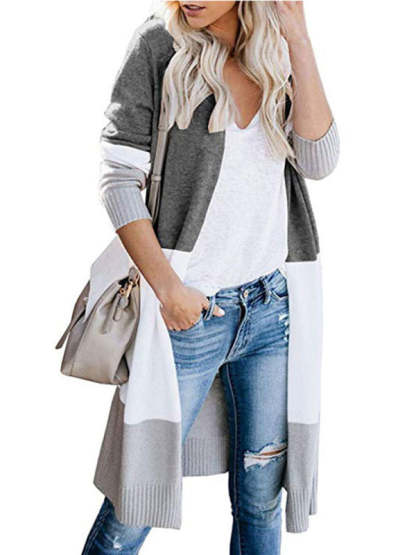 Striped Knit Duster Cardigan for Fall Days Cardigans - Chuzko Women Clothing