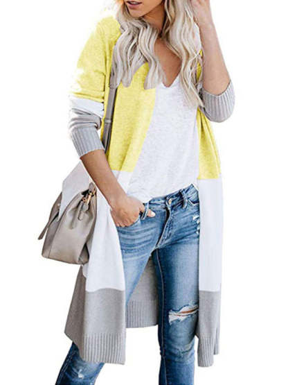 Striped Knit Duster Cardigan for Fall Days Cardigans - Chuzko Women Clothing