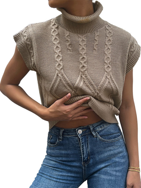 Cable Knit Turtleneck Vest Sweater Knit Vest - Chuzko Women Clothing