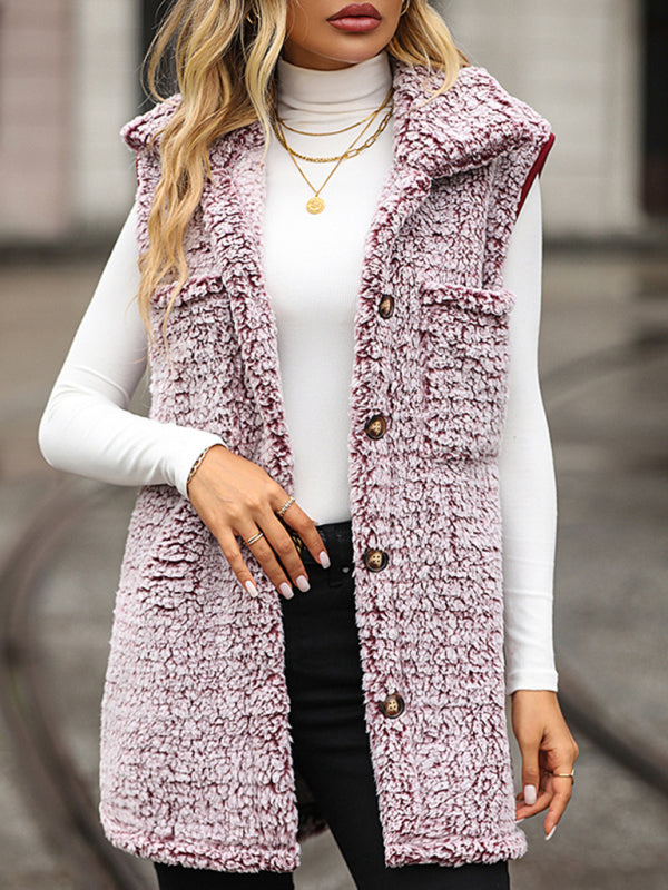 Winter Collar Neck Vest in Plush Faux-Fur Cozy Vests - Chuzko Women Clothing