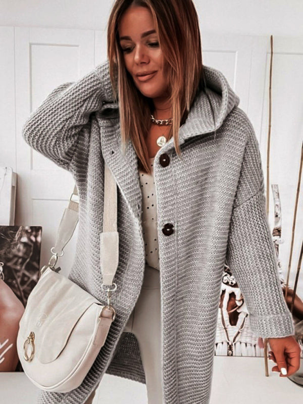 The Chunky Knit Hooded Cardigan Coat Knit Coats - Chuzko Women Clothing