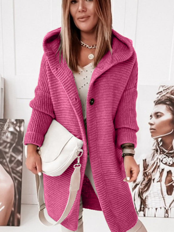 The Chunky Knit Hooded Cardigan Coat Knit Coats - Chuzko Women Clothing