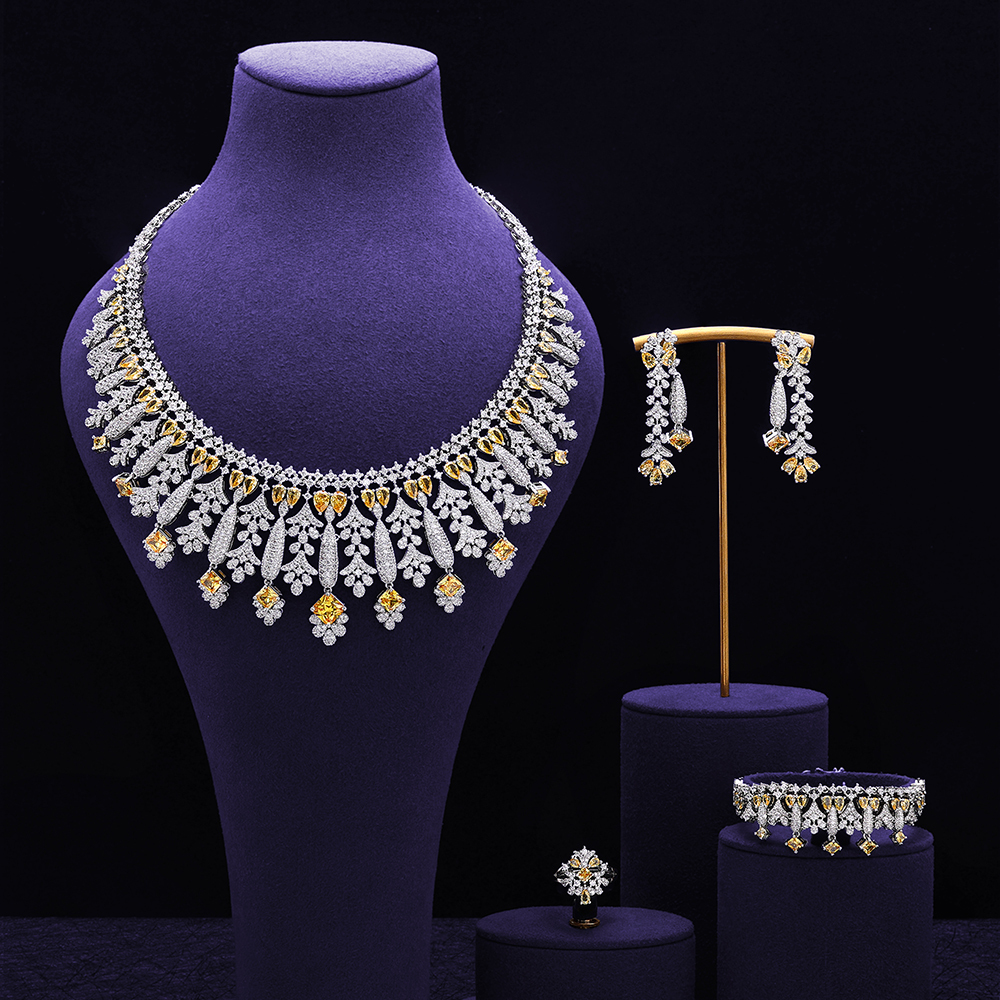 Vintage Tassel Zircon Necklace Earrings Wedding Accessories