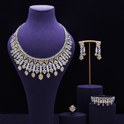 Vintage Tassel Zircon Necklace Earrings Wedding Accessories