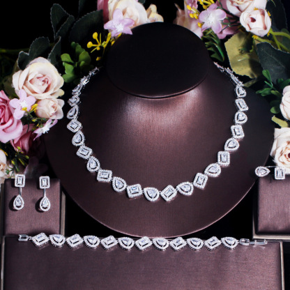 A Fashionable and Shiny Square Zircon Four-Piece Set