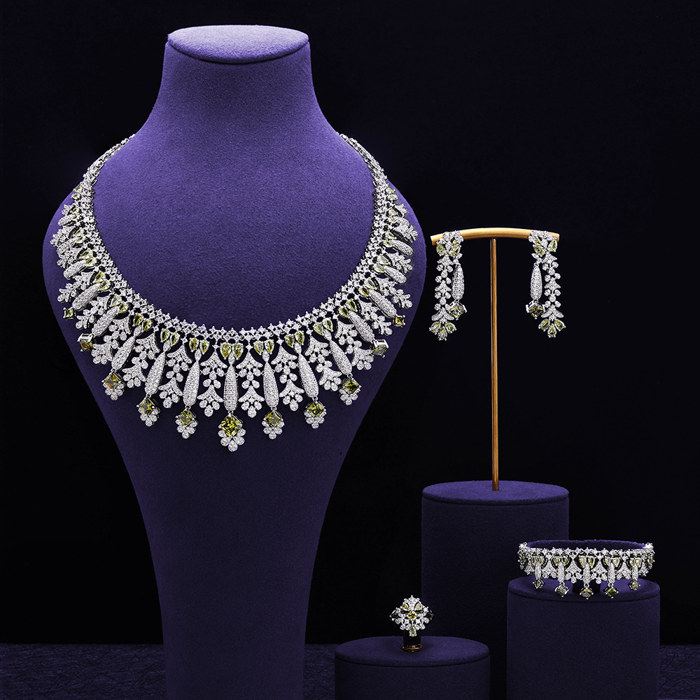 Vintage Tassel Zircon Necklace Earrings Wedding Accessories