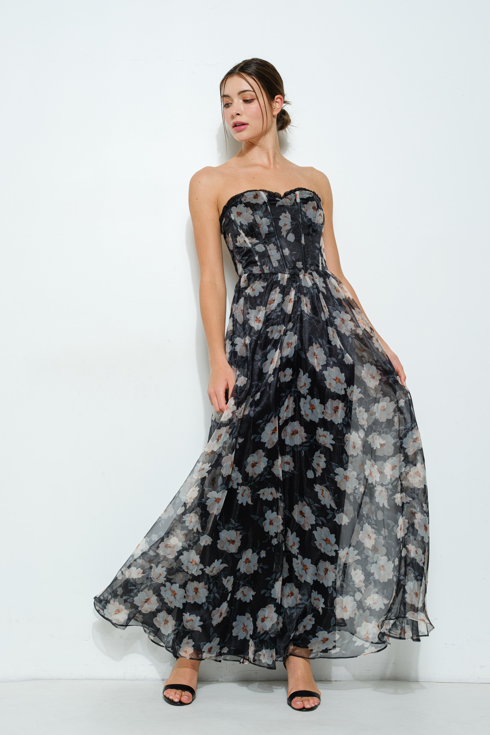Strapless Floral Maxi Dress With Corset Bodice #23501650