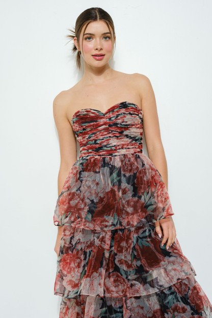 Floral-tiered Strapless Maxi Dress #23238000