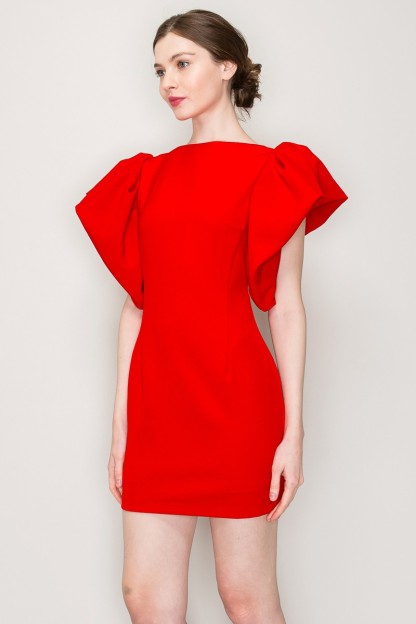 Voluminous Puffed Sleeves Column Mini Dress #23506565