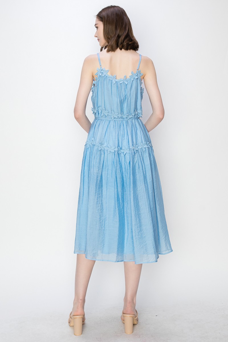 Satin Sleeveless Floral Lacetrim Detail Midi Dress #23635204