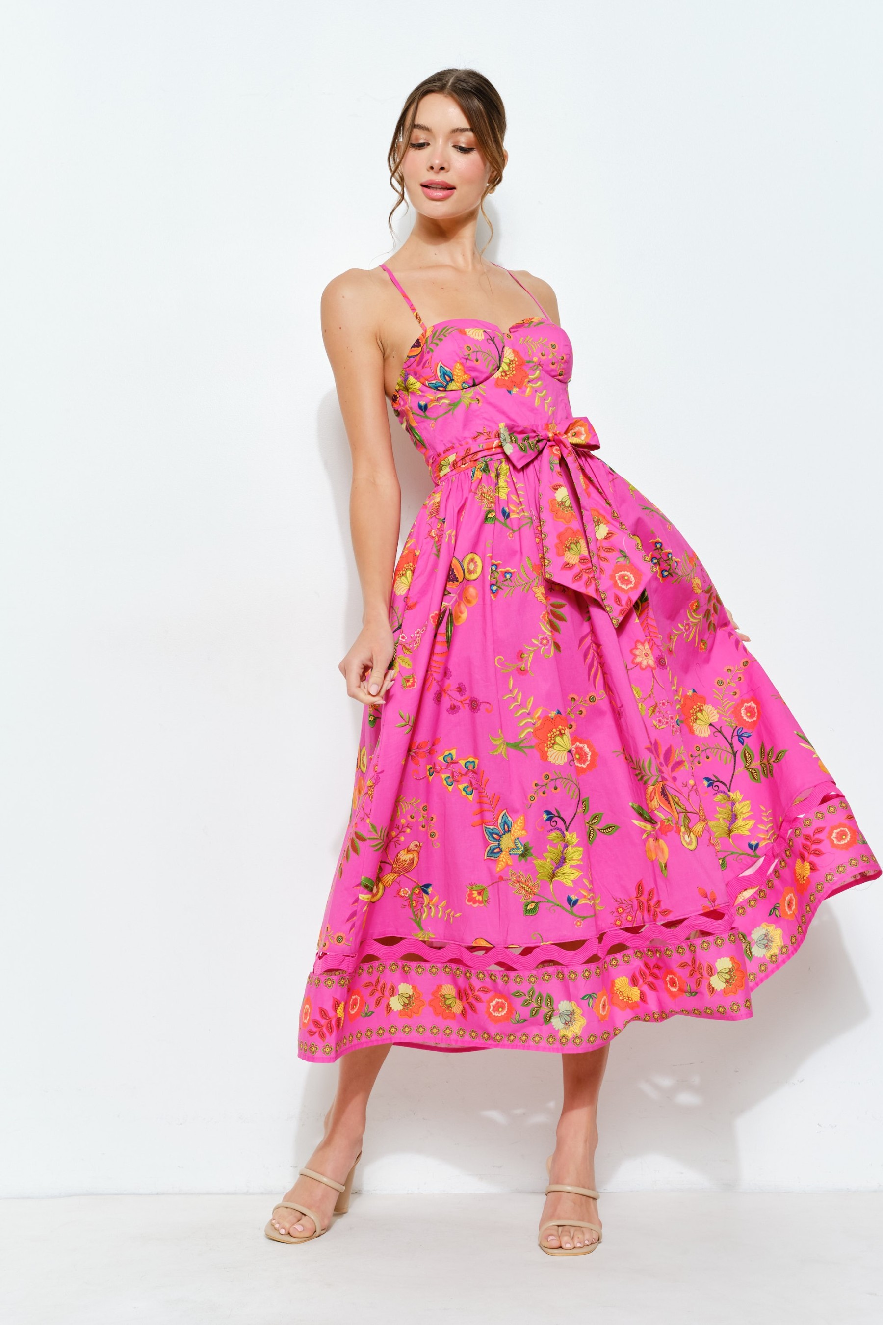 Floral Embroidered Bustier Midi Dress #23693002