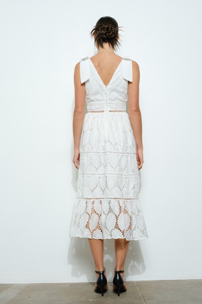 Lace Ribbon Accent Sleeveless Midi Dress #23558090