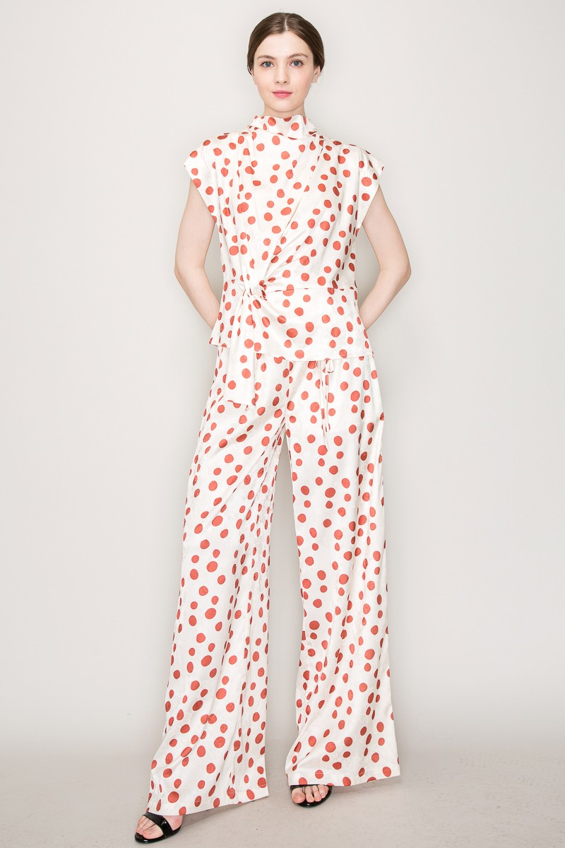 High Waist Polka Dot Printed Wide Pants #23565392