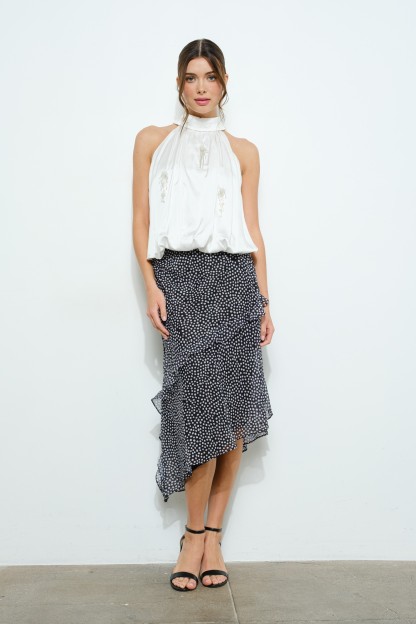 Asymmetrical Ruffled Polka Dot Midi Skirt #23514544