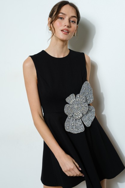 Embellished Flower Detail A-line Mini Dress #23704950