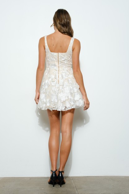 Square Neckline 3d Floral Embroidered Skater Dress #23583180