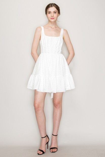 Square Neck Corset Detail Sleeveless Mini Dress #23679445