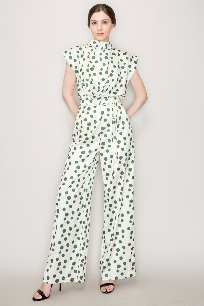 High Waist Polka Dot Printed Wide Pants #23565392