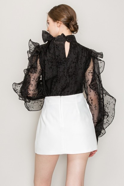 High Neck Long Sleeve Floral Print Frilled Blouse #22436221