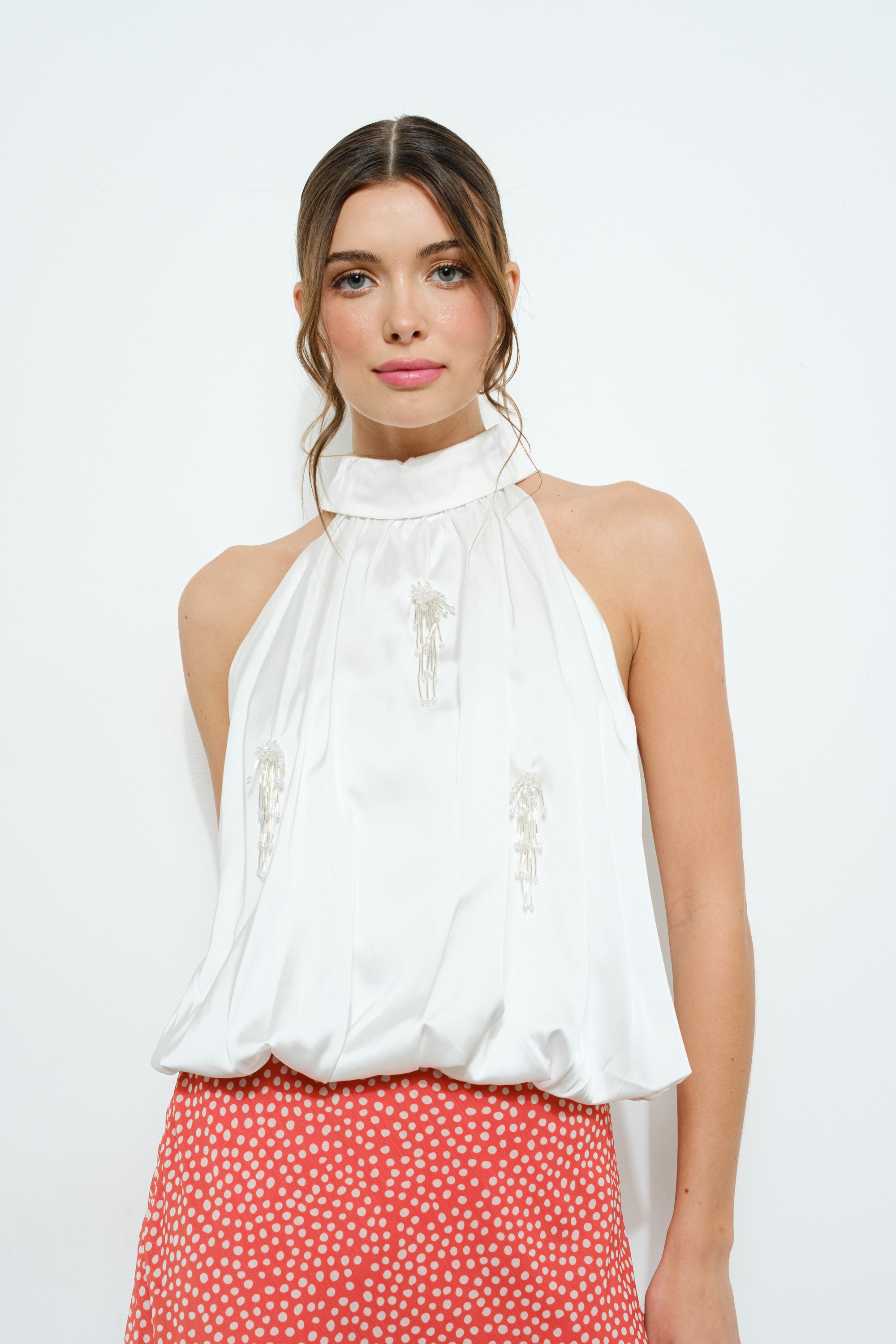 Halter Blouse With Beaded Embellishments #23605585