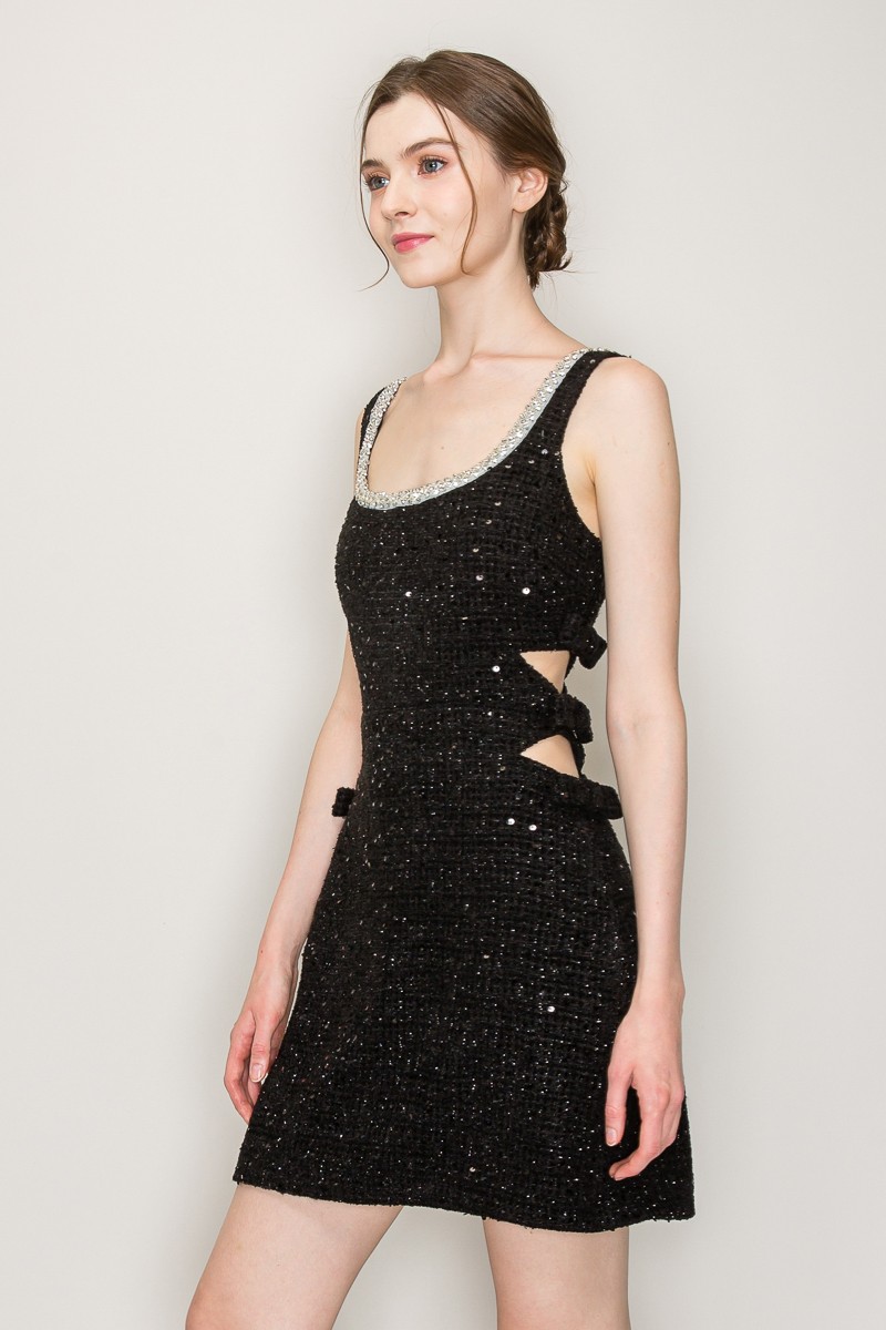 Sequin Cutout Embellished Boucle Mini Dress #23687829