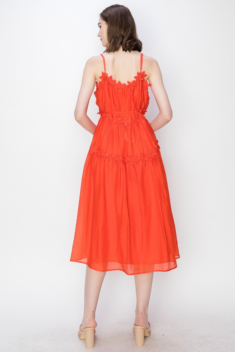 Satin Sleeveless Floral Lacetrim Detail Midi Dress #23625765