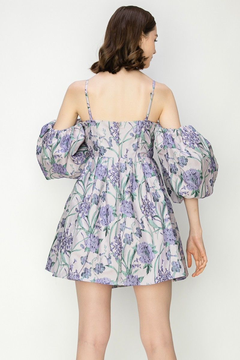 Jacquard Off Shoulder Volume Sleeve Mini Dress #23498688