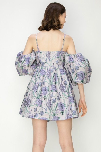 Jacquard Off Shoulder Volume Sleeve Mini Dress #23498688