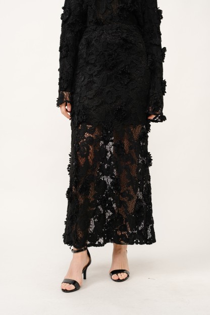 High Waist Floral Lace Maxi Skirt #22907346